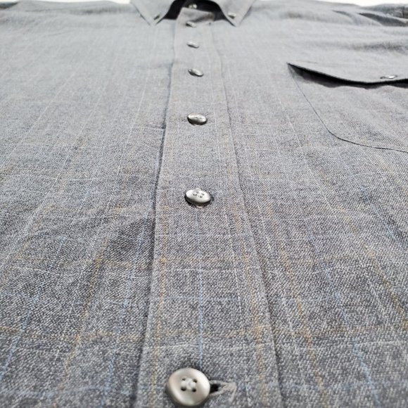 Pal Zileri Shirt Men Size 43 17" Gray Windowpane Plaid Casual Luxury Button Down - Picture 3 of 15